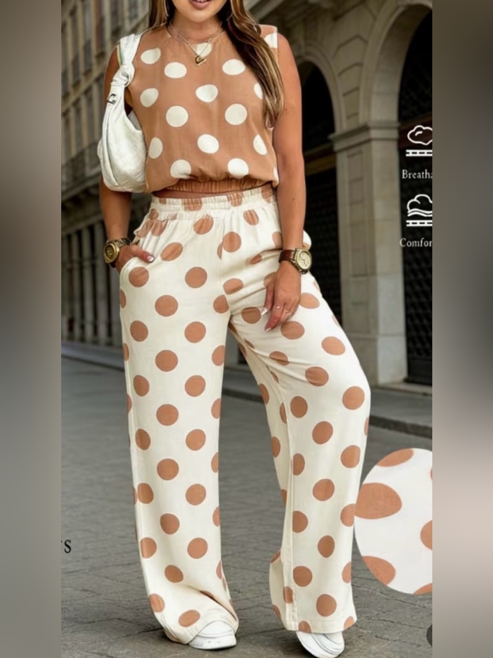NIP Polka dot pants/ blouse set. Pit to pit 19 inches; 🧡🤍🤎🧡